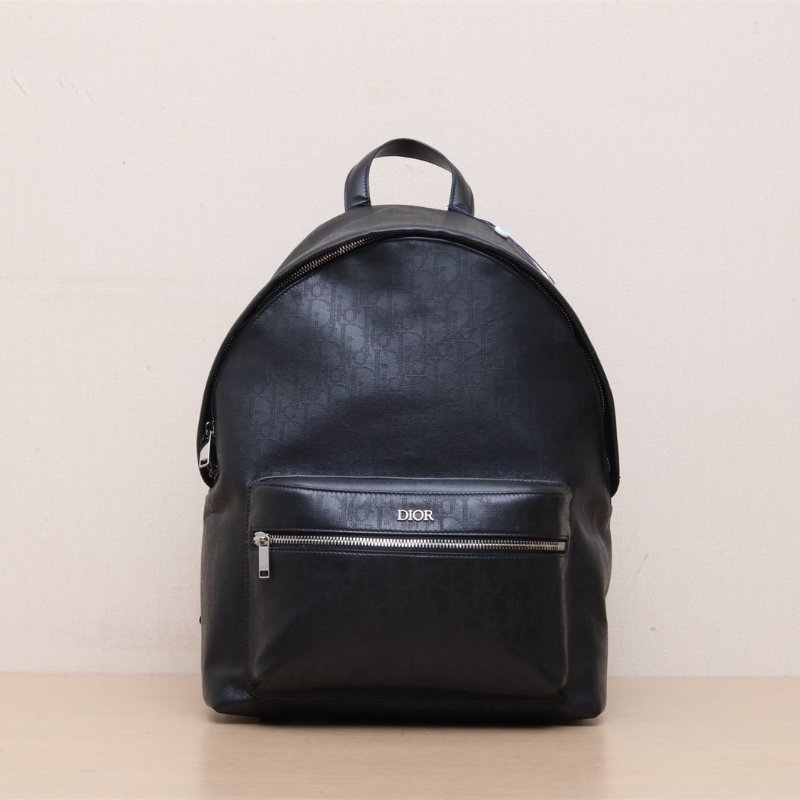 DIOR 黑色牛皮銀扣RiderObiqueGalaxy經典字母滿印雙肩包肩背包-1