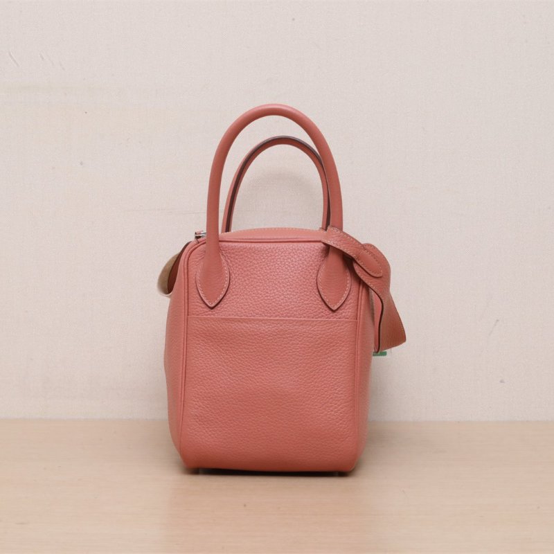 HERMES Lindy303L玫瑰茶色TC皮框Q銀扣肩背包-4
