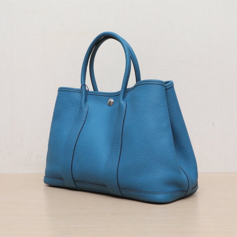 HERMES GardenParty花園包30鴨子藍NEGONA皮Y刻銀扣肩背包-3