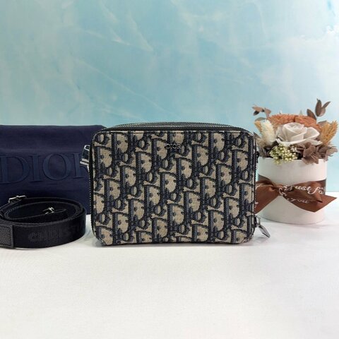 DIOR Oblique雙層拉鏈緹花相機包