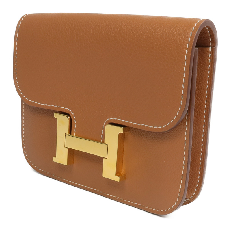 HERMES Evercolor皮革Constance Slim Wallet錢包Gold-1