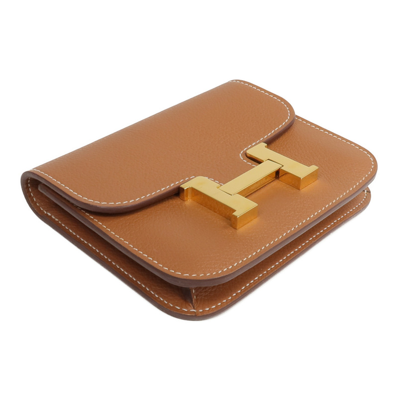 HERMES Evercolor皮革Constance Slim Wallet錢包Gold-3