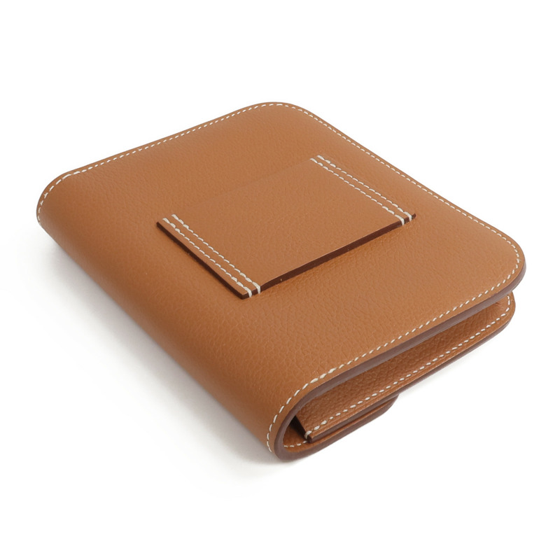 HERMES Evercolor皮革Constance Slim Wallet錢包Gold-4
