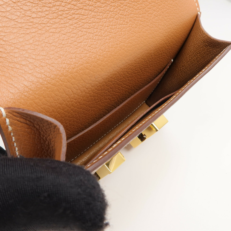 HERMES Evercolor皮革Constance Slim Wallet錢包Gold-5