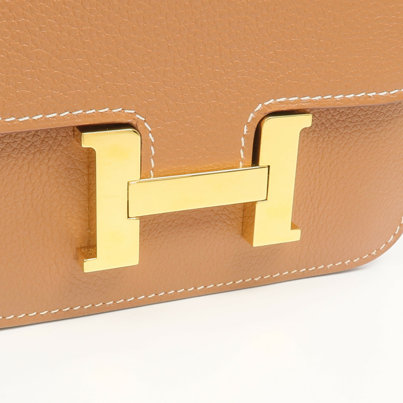 HERMES Evercolor皮革Constance Slim Wallet錢包Gold-8