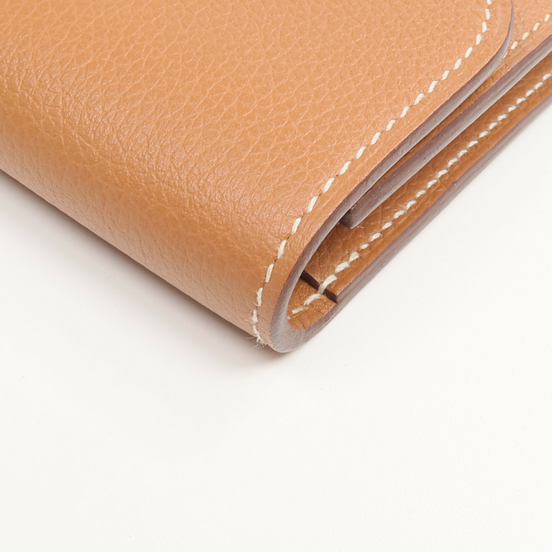 HERMES Evercolor皮革Constance Slim Wallet錢包Gold-13