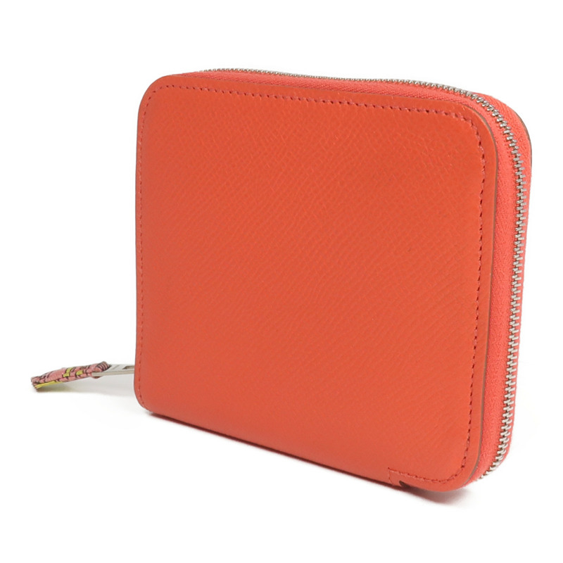 HERMES Epsom皮革/絲質Silk'In Compact Wallet錢包Rose Jaipur-1