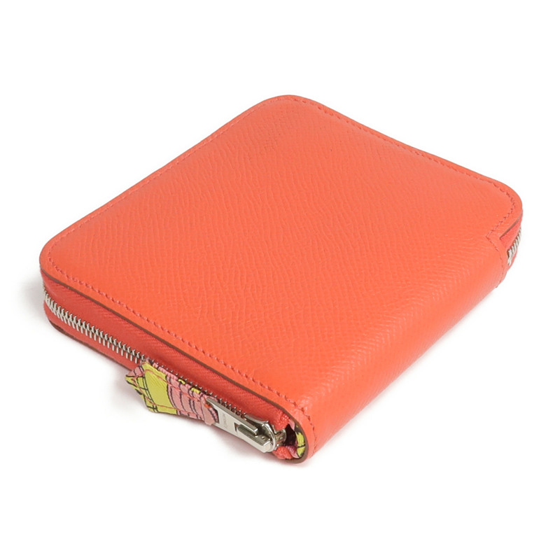 HERMES Epsom皮革/絲質Silk'In Compact Wallet錢包Rose Jaipur-3