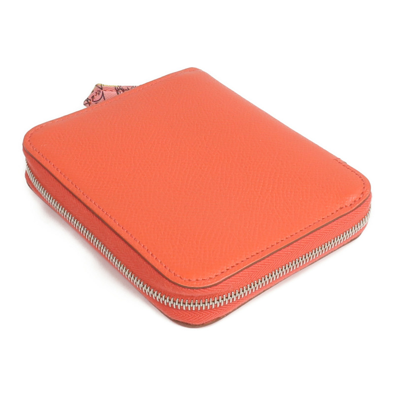 HERMES Epsom皮革/絲質Silk'In Compact Wallet錢包Rose Jaipur-4