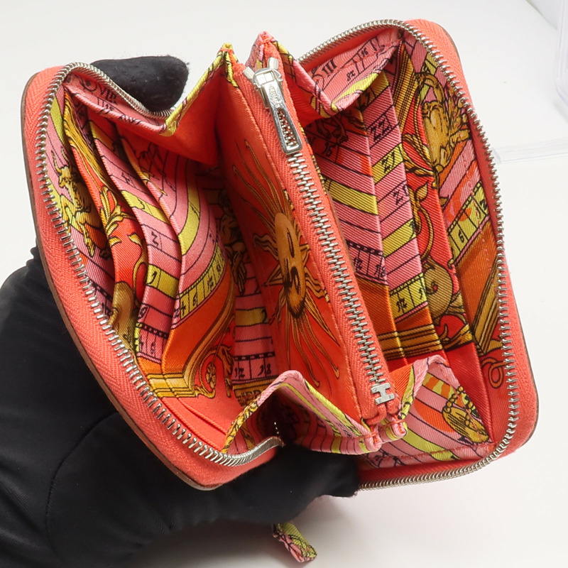 HERMES Epsom皮革/絲質Silk'In Compact Wallet錢包Rose Jaipur-5