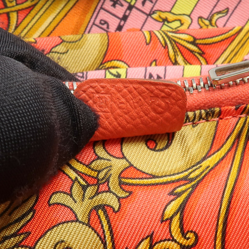 HERMES Epsom皮革/絲質Silk'In Compact Wallet錢包Rose Jaipur-7