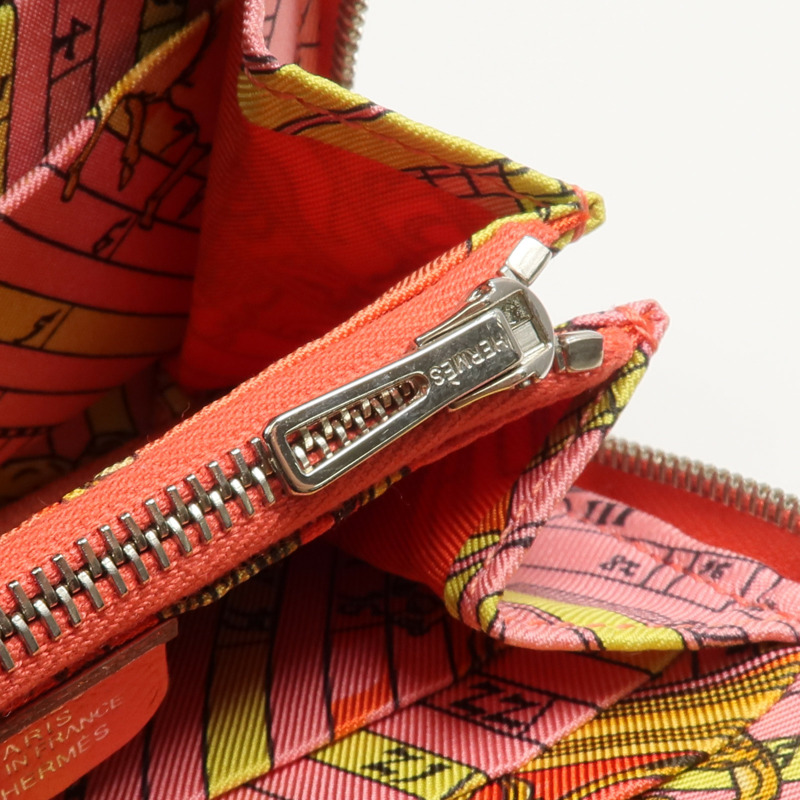 HERMES Epsom皮革/絲質Silk'In Compact Wallet錢包Rose Jaipur-8