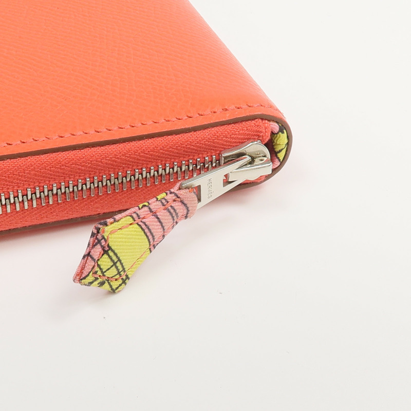 HERMES Epsom皮革/絲質Silk'In Compact Wallet錢包Rose Jaipur-10