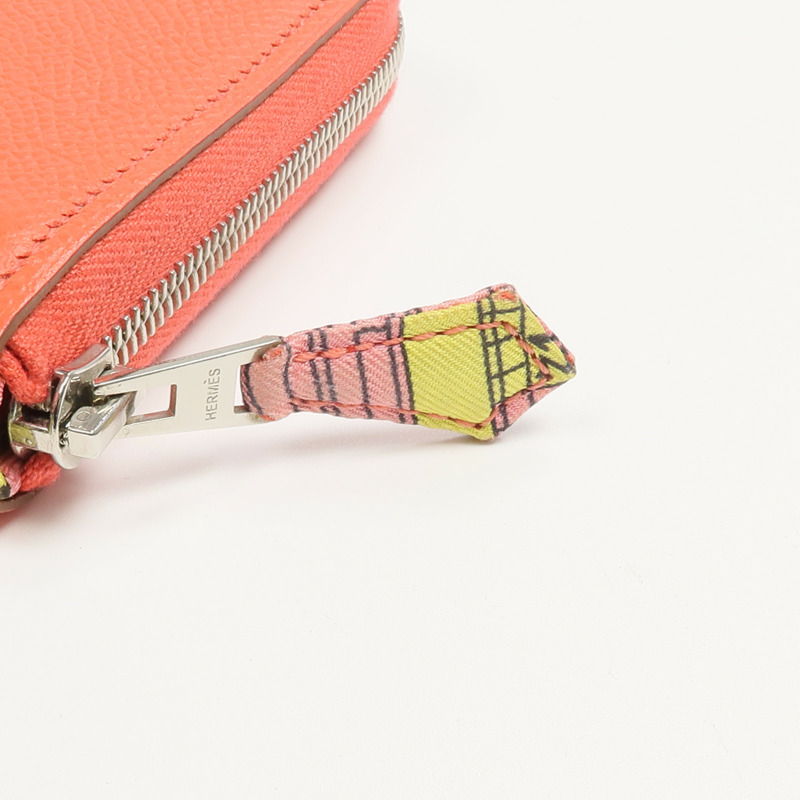 HERMES Epsom皮革/絲質Silk'In Compact Wallet錢包Rose Jaipur-11