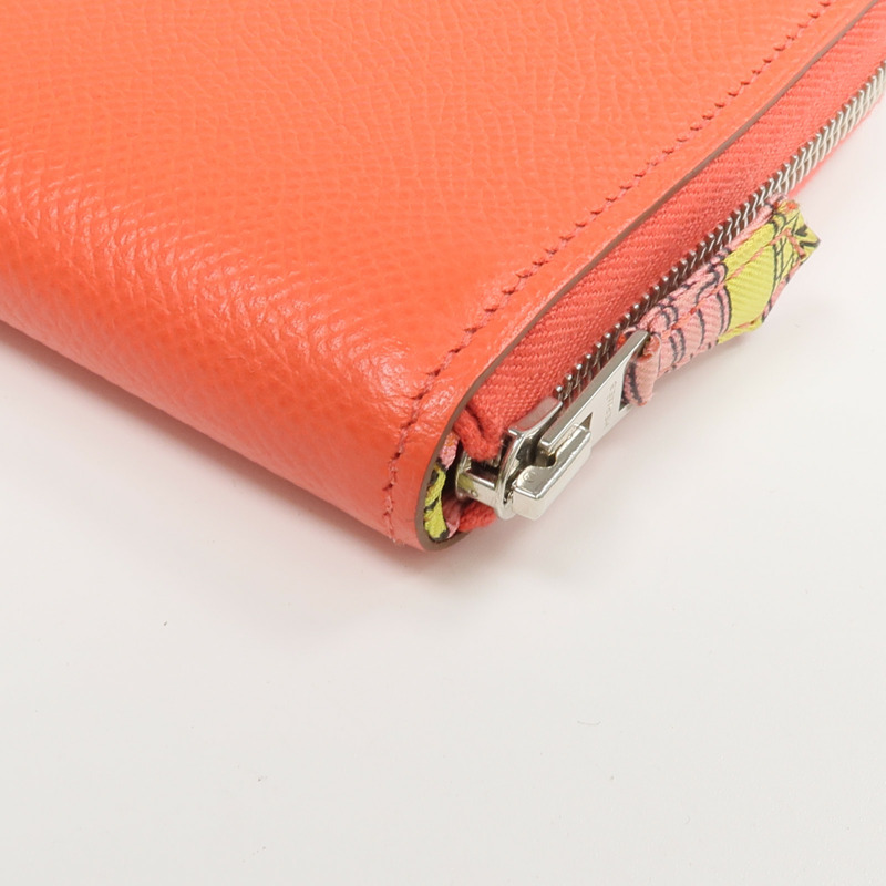 HERMES Epsom皮革/絲質Silk'In Compact Wallet錢包Rose Jaipur-13