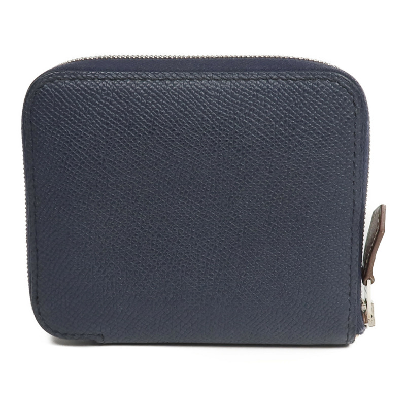 HERMES Epsom皮革/絲質Silk'In Compact Wallet錢包Bleu Indigo-2
