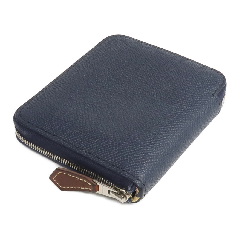 HERMES Epsom皮革/絲質Silk'In Compact Wallet錢包Bleu Indigo-3