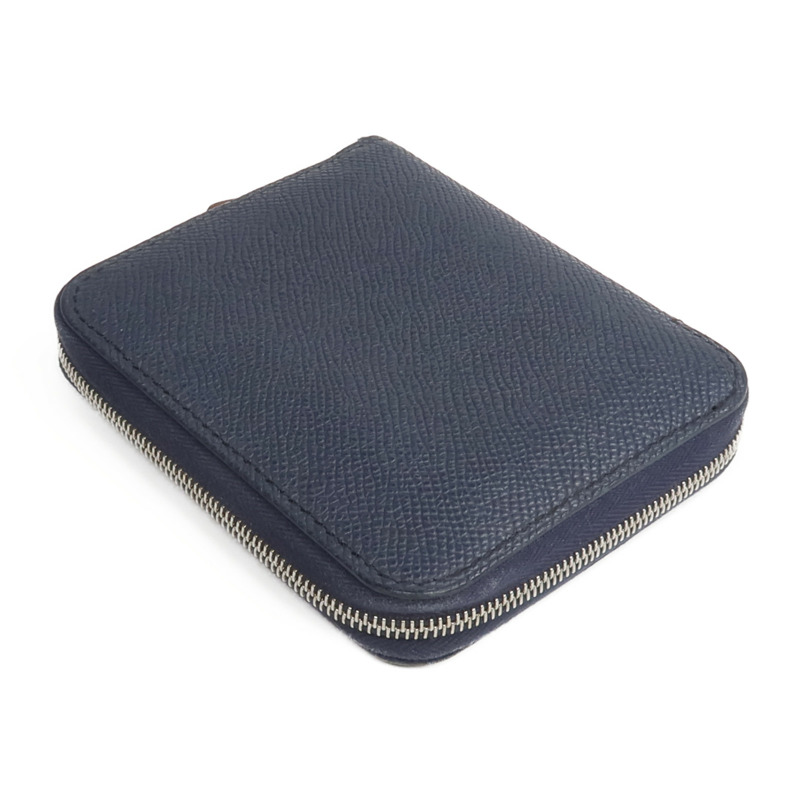 HERMES Epsom皮革/絲質Silk'In Compact Wallet錢包Bleu Indigo-4