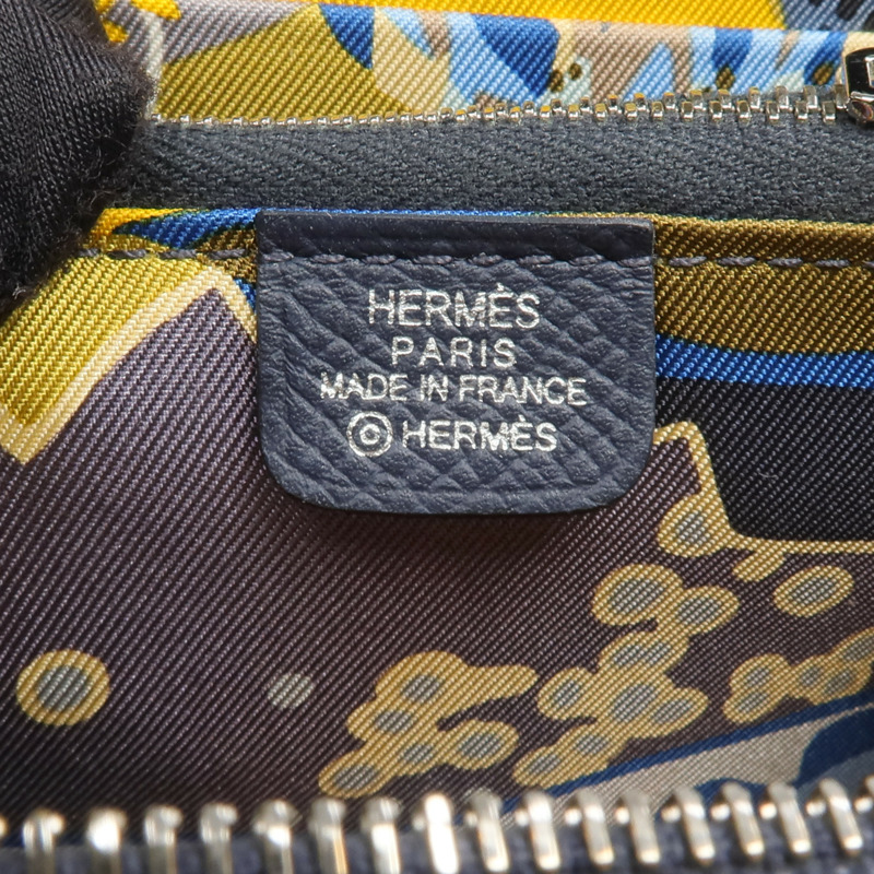 HERMES Epsom皮革/絲質Silk'In Compact Wallet錢包Bleu Indigo-6