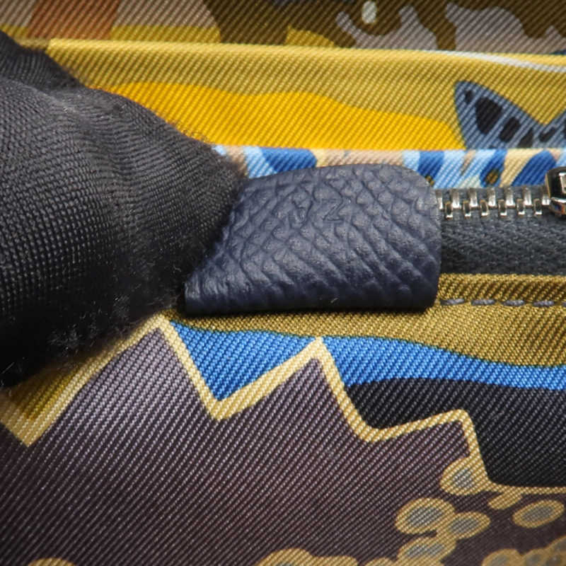 HERMES Epsom皮革/絲質Silk'In Compact Wallet錢包Bleu Indigo-7