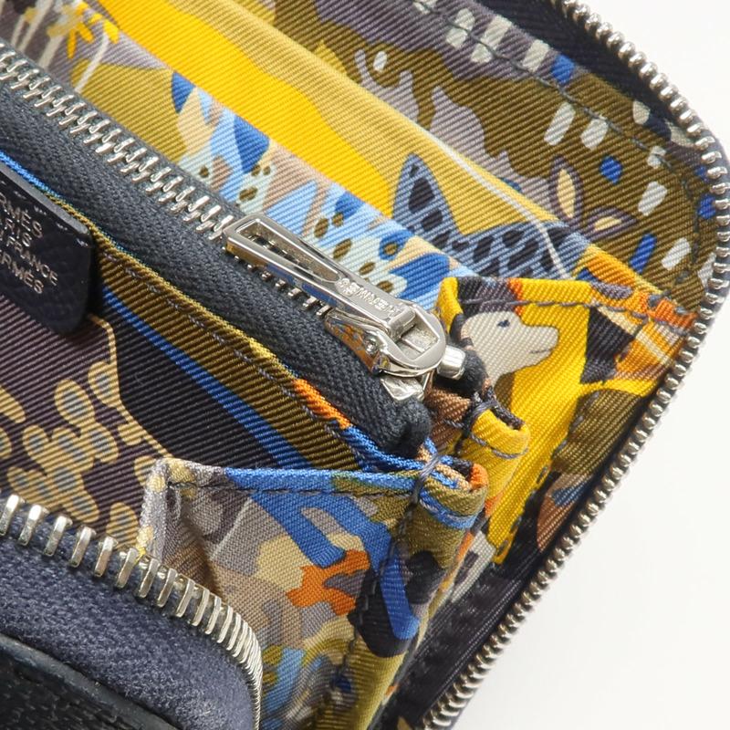 HERMES Epsom皮革/絲質Silk'In Compact Wallet錢包Bleu Indigo-8