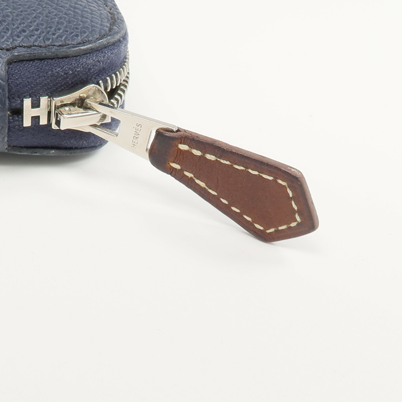 HERMES Epsom皮革/絲質Silk'In Compact Wallet錢包Bleu Indigo-11