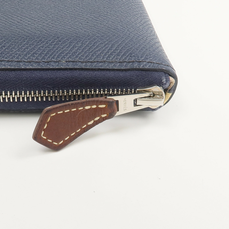 HERMES Epsom皮革/絲質Silk'In Compact Wallet錢包Bleu Indigo-12