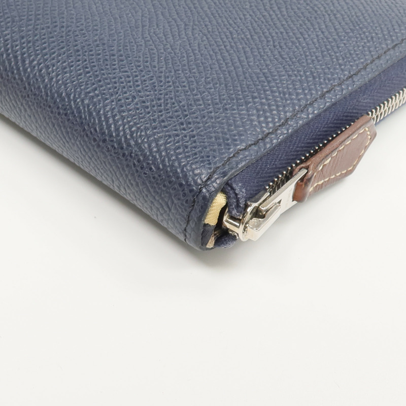 HERMES Epsom皮革/絲質Silk'In Compact Wallet錢包Bleu Indigo-13