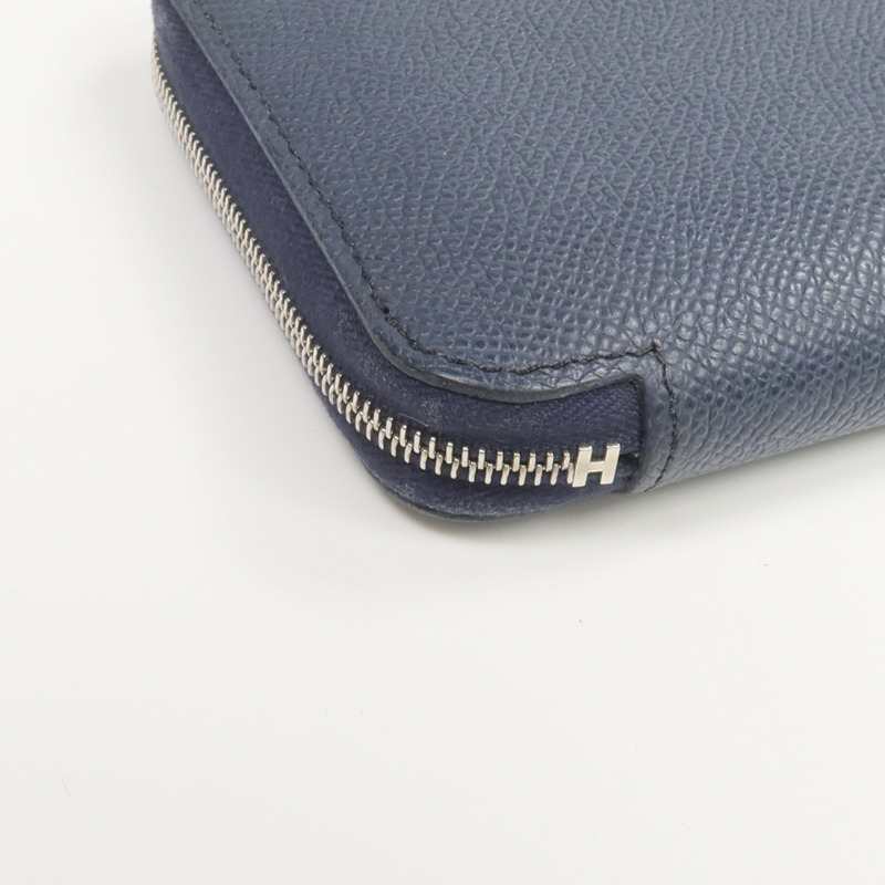 HERMES Epsom皮革/絲質Silk'In Compact Wallet錢包Bleu Indigo-14