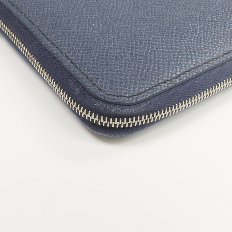 HERMES Epsom皮革/絲質Silk'In Compact Wallet錢包Bleu Indigo-15