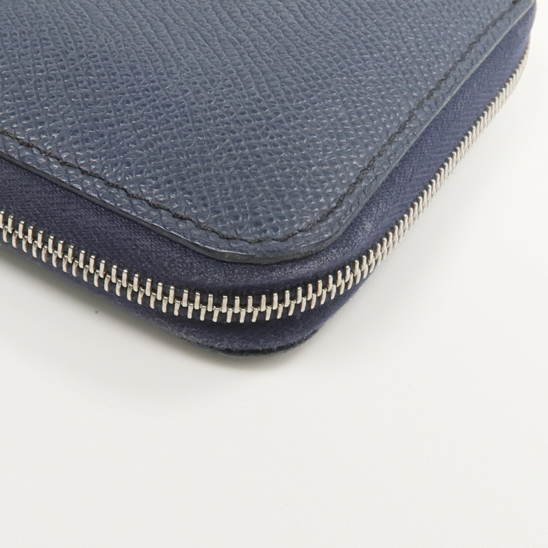 HERMES Epsom皮革/絲質Silk'In Compact Wallet錢包Bleu Indigo-16
