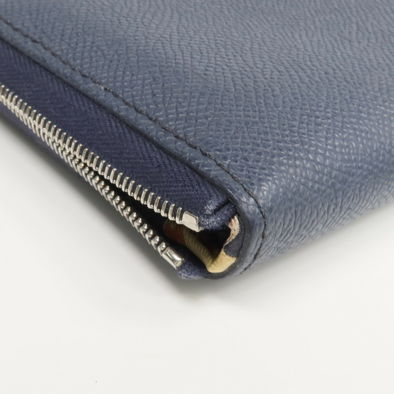 HERMES Epsom皮革/絲質Silk'In Compact Wallet錢包Bleu Indigo-17