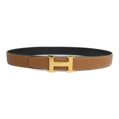 HERMES Clemence/Box Calf皮革Ceinture 5382皮帶Noir/Gold