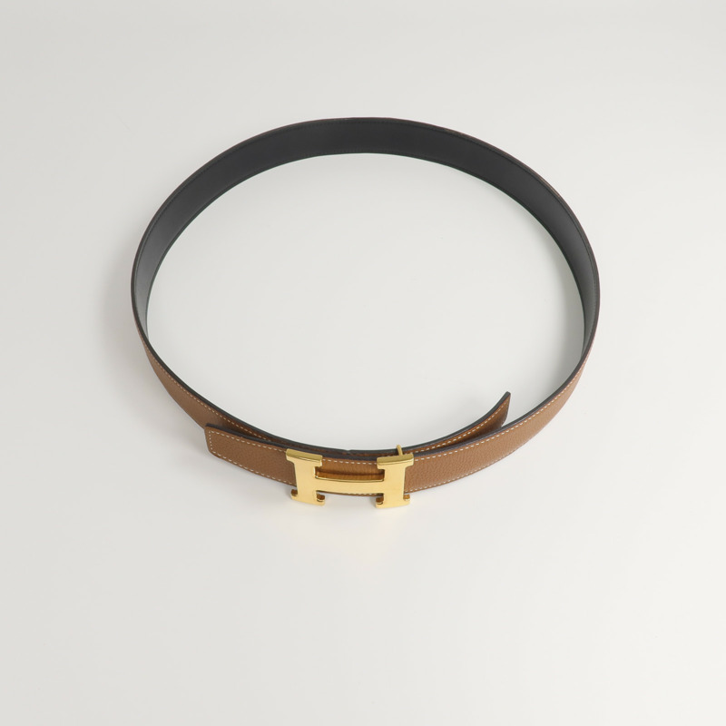 HERMES Clemence/Box Calf皮革Ceinture 5382皮帶Noir/Gold-3