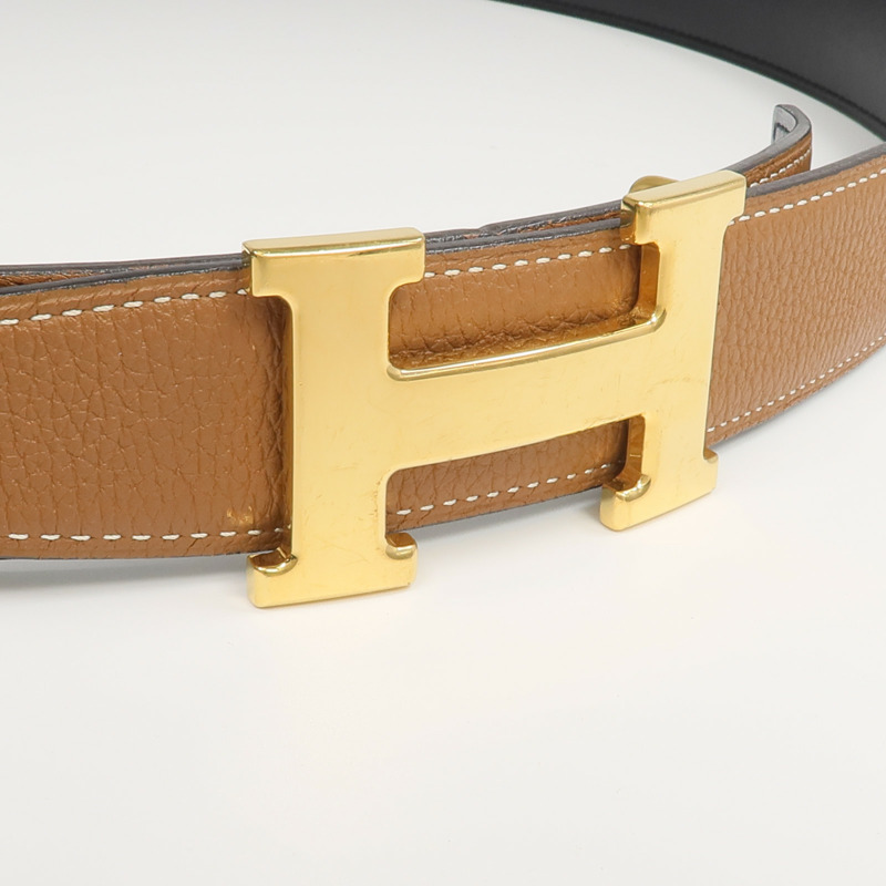 HERMES Clemence/Box Calf皮革Ceinture 5382皮帶Noir/Gold-4