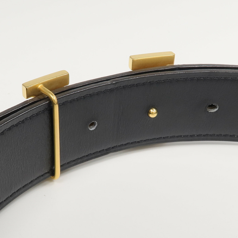 HERMES Clemence/Box Calf皮革Ceinture 5382皮帶Noir/Gold-5