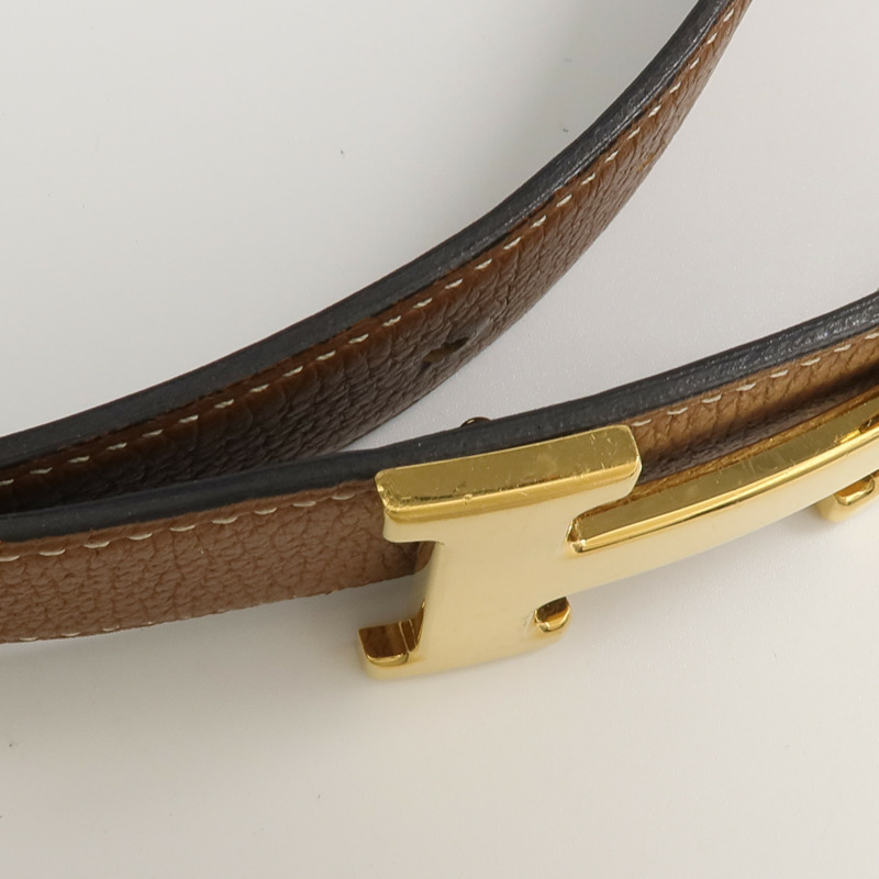 HERMES Clemence/Box Calf皮革Ceinture 5382皮帶Noir/Gold-6