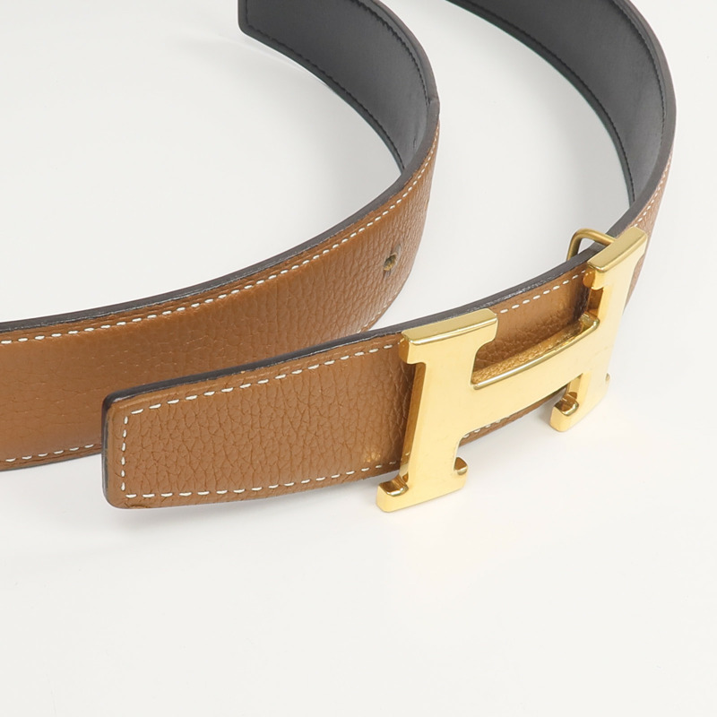 HERMES Clemence/Box Calf皮革Ceinture 5382皮帶Noir/Gold-8