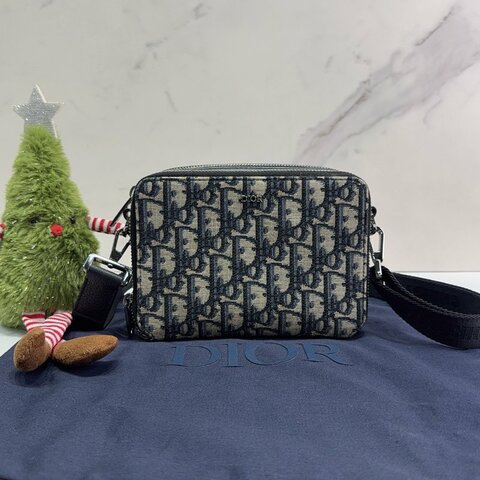 DIOR Oblique雙層拉鏈老花帆布相機包