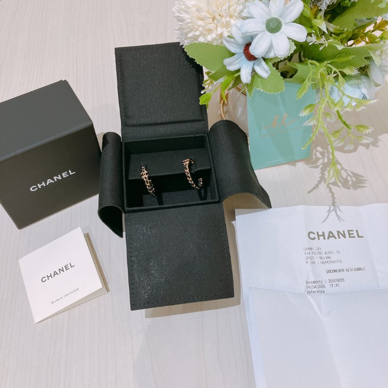 TK2023 Chanel 香奈兒皮鍊帶圓形耳環 Chain And Coco Mark Earrings Black x GHW-7