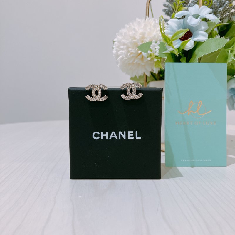 TK2024 Chanel 香奈兒經典CC字耳環 Classic CC Logo 1.5cm Earrings Crystal x GHW-1