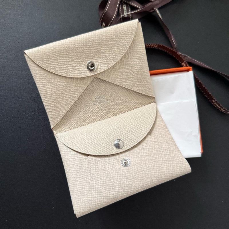 Hermes Calvi Duo Craie 奶昔白 Epsom皮 銀釦 卡夾 card holder-0