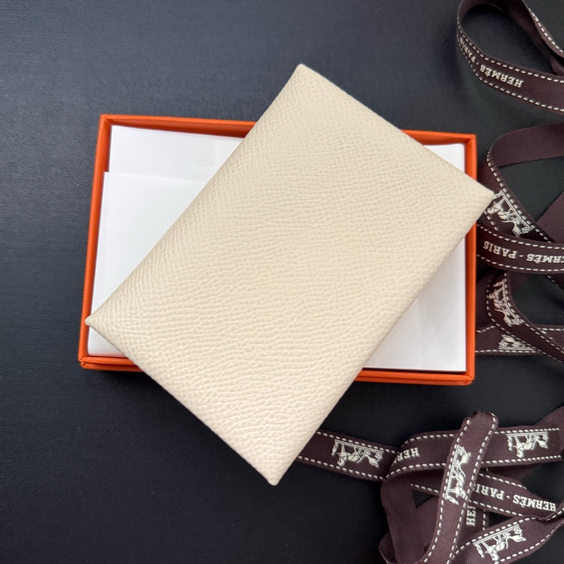Hermes Calvi Duo Craie 奶昔白 Epsom皮 銀釦 卡夾 card holder-1