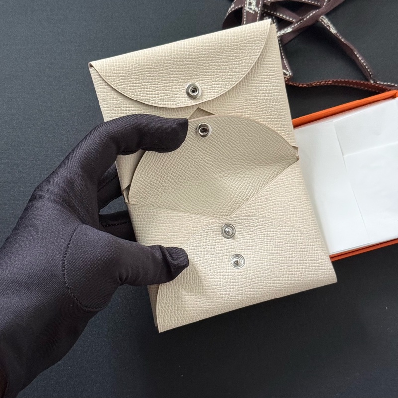 Hermes Calvi Duo Craie 奶昔白 Epsom皮 銀釦 卡夾 card holder-2