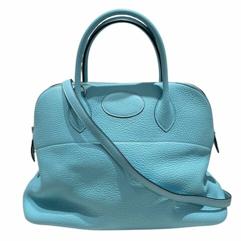 HERMES 愛馬仕 BOLIDE 31 保齡球包 皮革 淺藍色系 銀釦