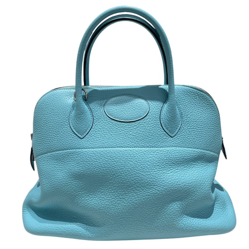 HERMES 愛馬仕 BOLIDE 31 保齡球包 皮革 淺藍色系 銀釦-1