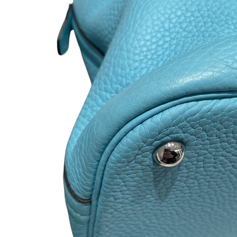 HERMES 愛馬仕 BOLIDE 31 保齡球包 皮革 淺藍色系 銀釦-6