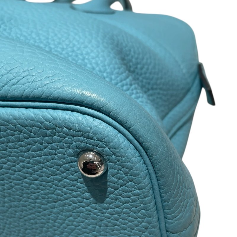 HERMES 愛馬仕 BOLIDE 31 保齡球包 皮革 淺藍色系 銀釦-7