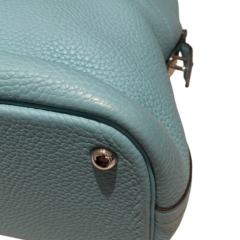 HERMES 愛馬仕 BOLIDE 31 保齡球包 皮革 淺藍色系 銀釦-9