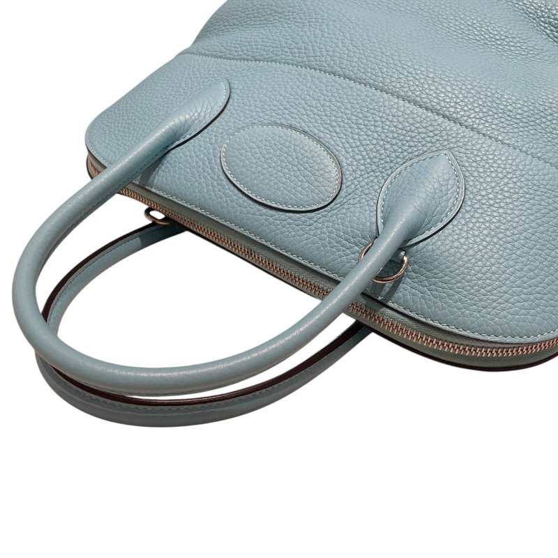 HERMES 愛馬仕 BOLIDE 31 保齡球包 皮革 淺藍色系 銀釦-10